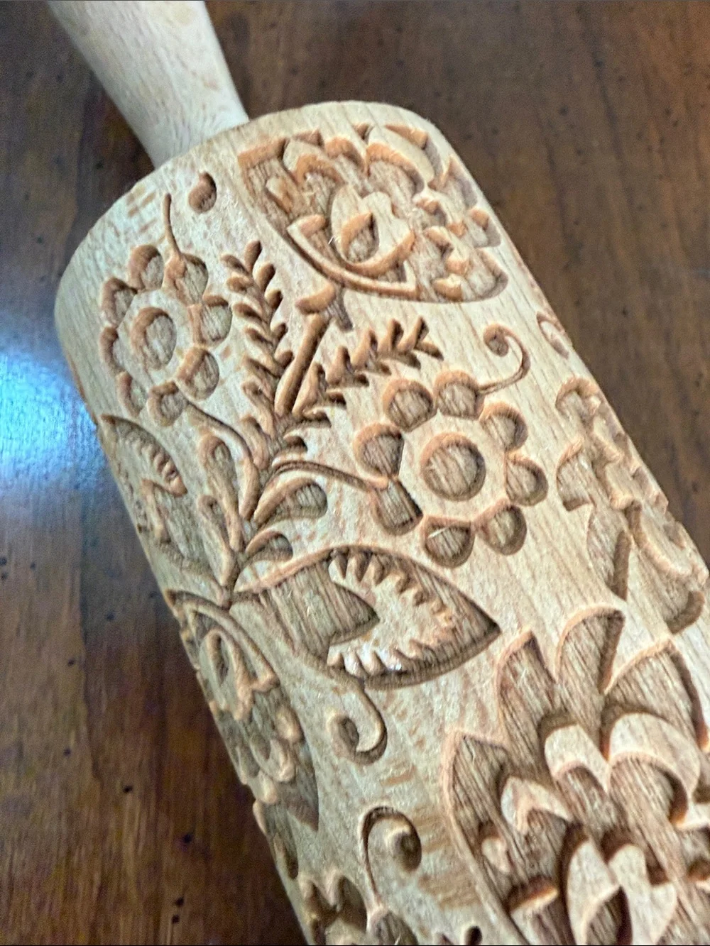 Folk Floral Rolling Pin, Large, 43 cm, Rolling Pin, Embossing Pattern Beetchwood